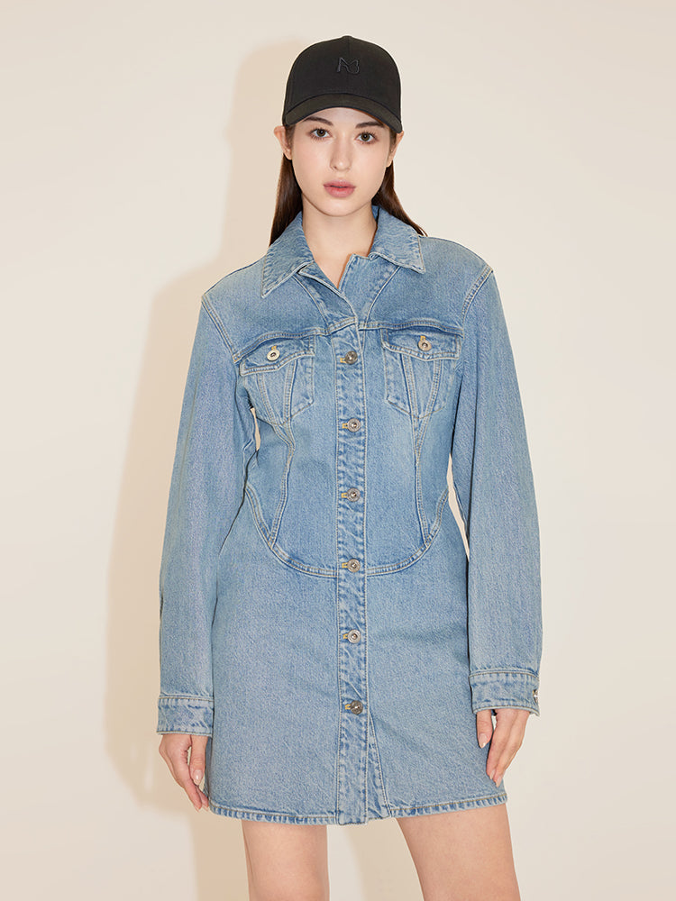 A-Line Denim Dress, Middle Blue / S A-Line Denim Dress, Middle Blue / S