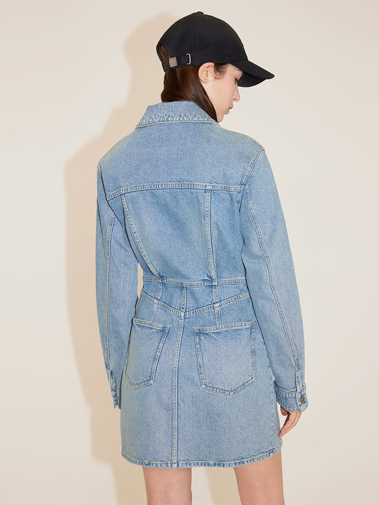 A-Line Denim Dress, MIDDLE BLUE / S A-Line Denim Dress, MIDDLE BLUE / S