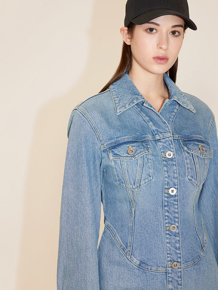 A-Line Denim Dress, MIDDLE BLUE / S A-Line Denim Dress, MIDDLE BLUE / S