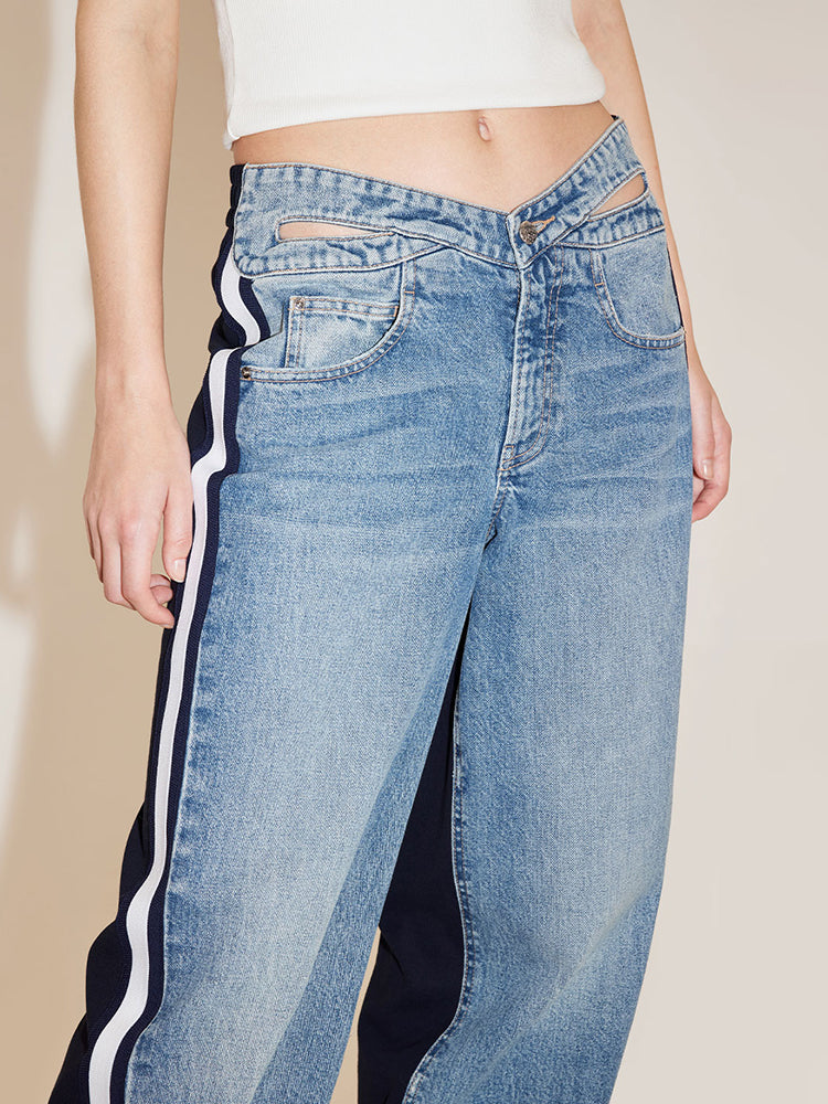 Stylish Jeans With Front And Back Patchwork