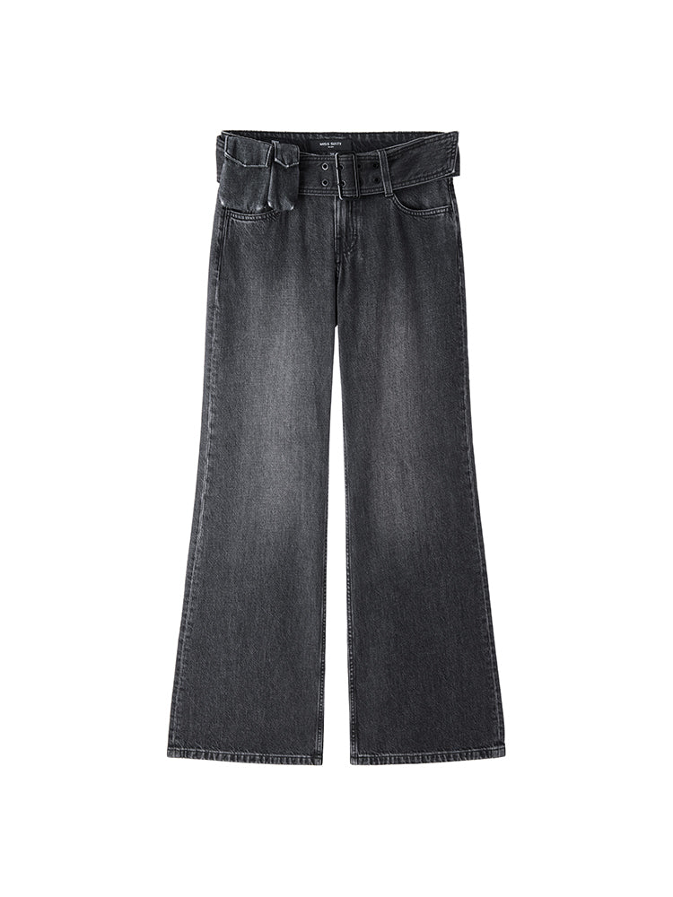 Cargo Flared Jeans With Detachable Belt