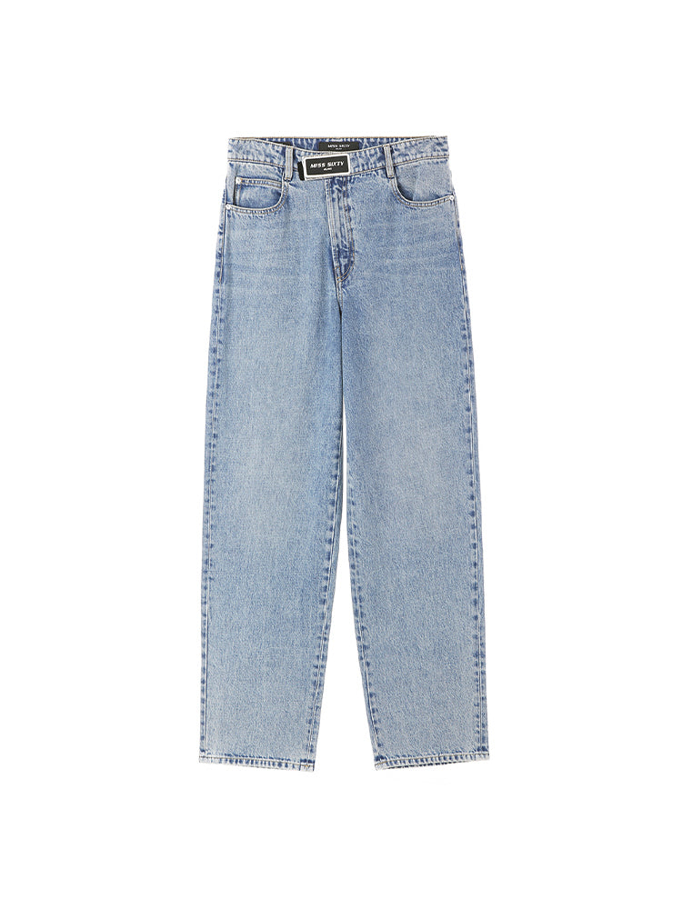 Relaxed And Straight Fit Jeans With Asymmetrical Waist