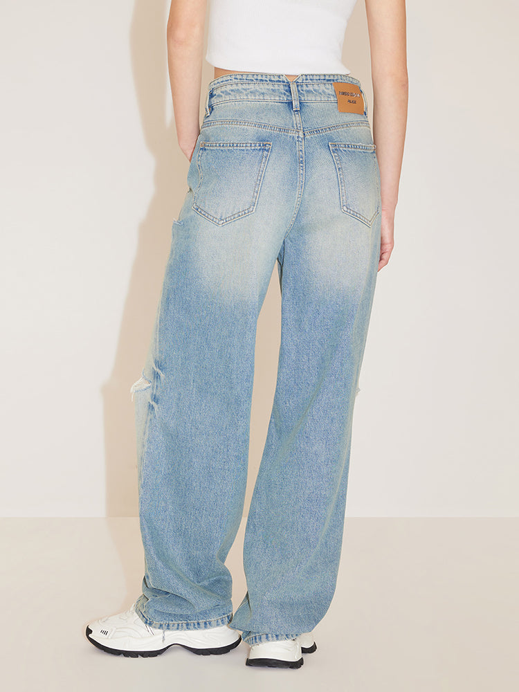 Stylish Wide Leg Ripped Jeans