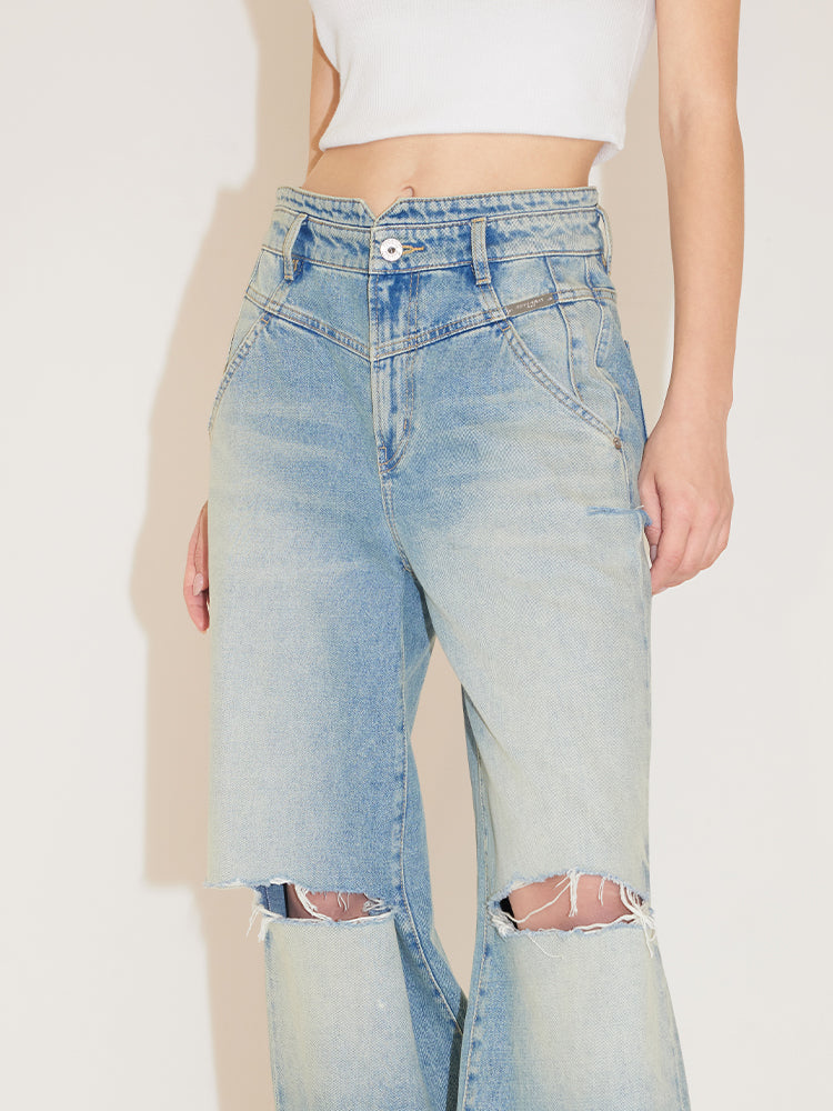 Stylish Wide Leg Ripped Jeans