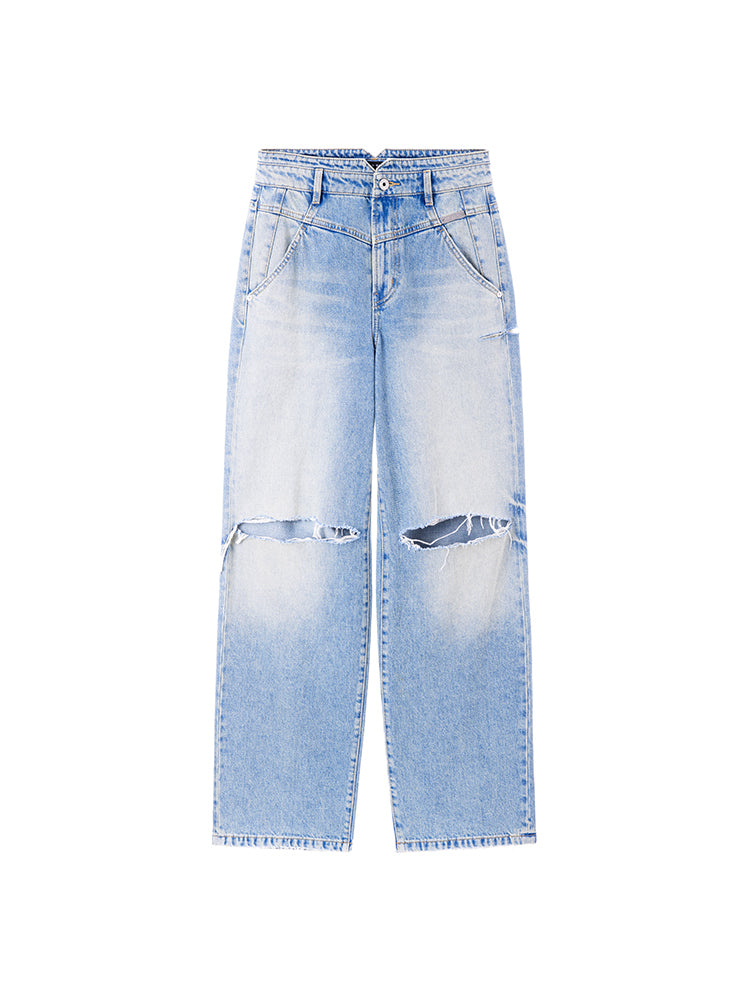 Stylish Wide Leg Ripped Jeans