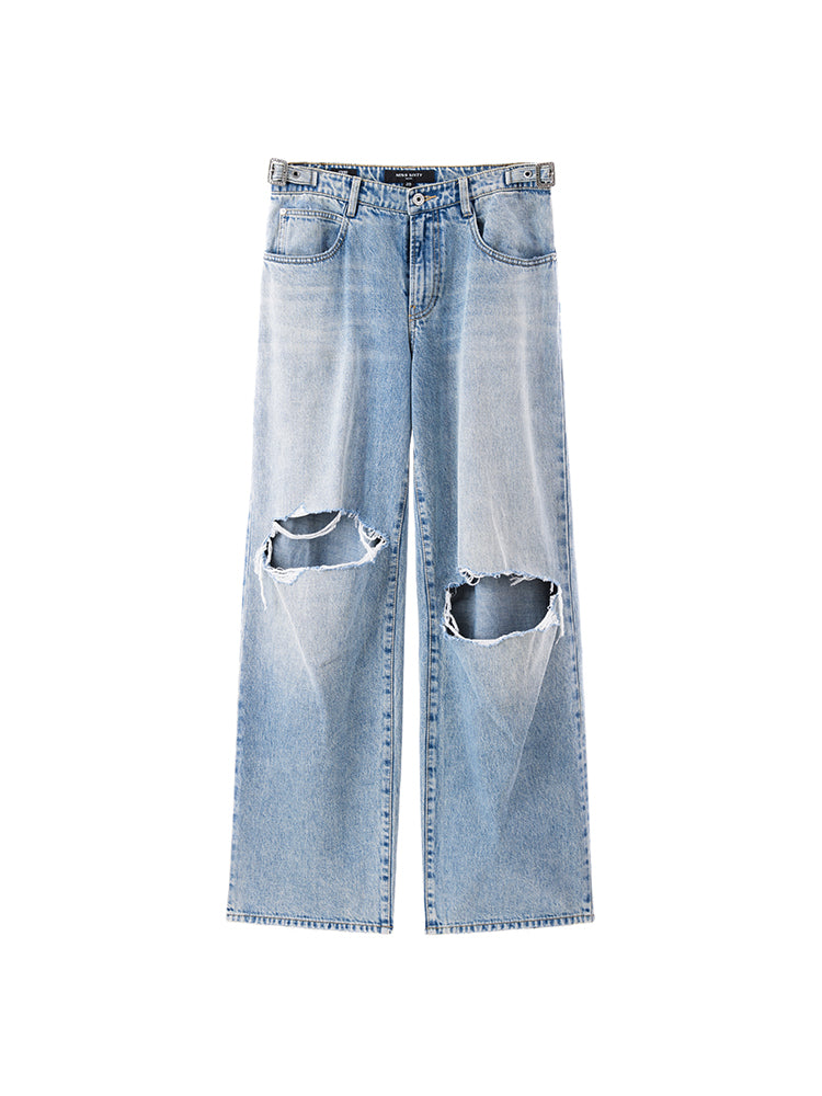 Ripped Straight Leg Jeans