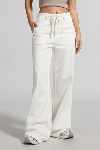 White Wide Leg Jeans With Drawstring