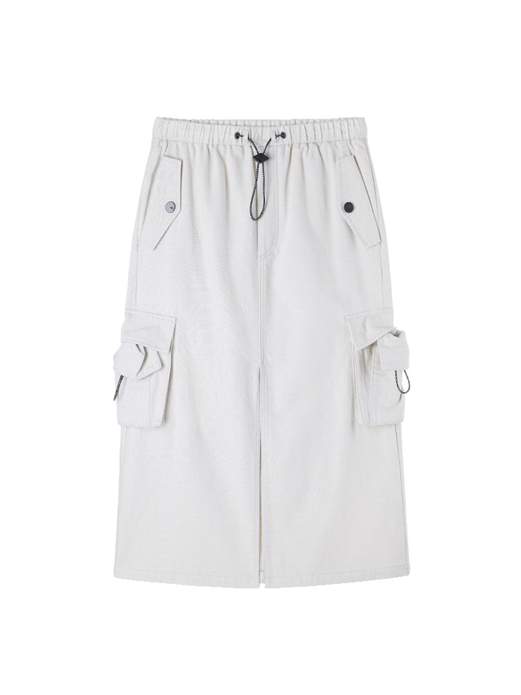 Cargo Style Elastic Waist Denim Skirt