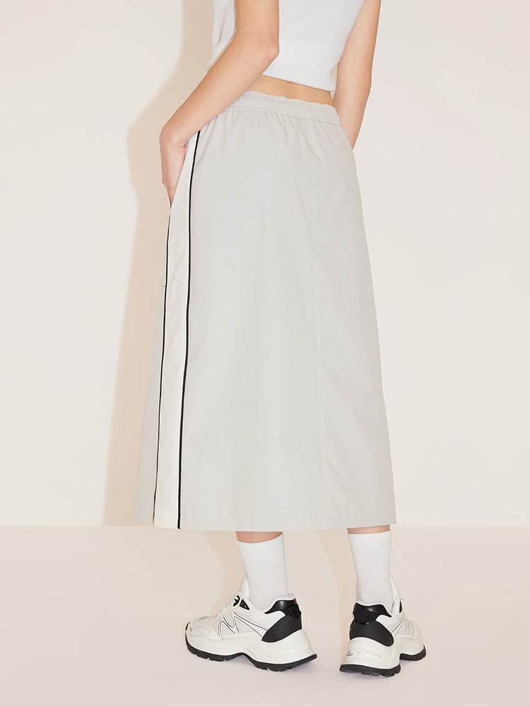 Elastic Waist Colour Contrasting Sporty Slit Skirt