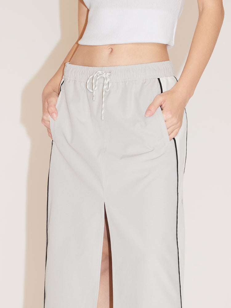 Elastic Waist Colour Contrasting Sporty Slit Skirt