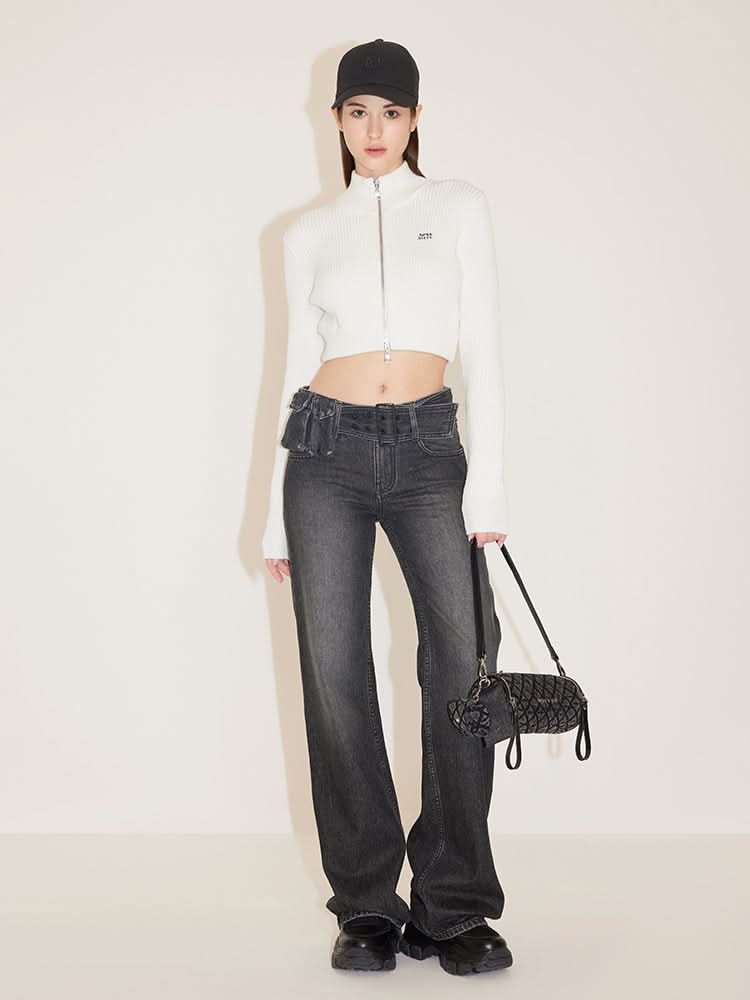 Cropped Woolen Jacket With Double Zipper