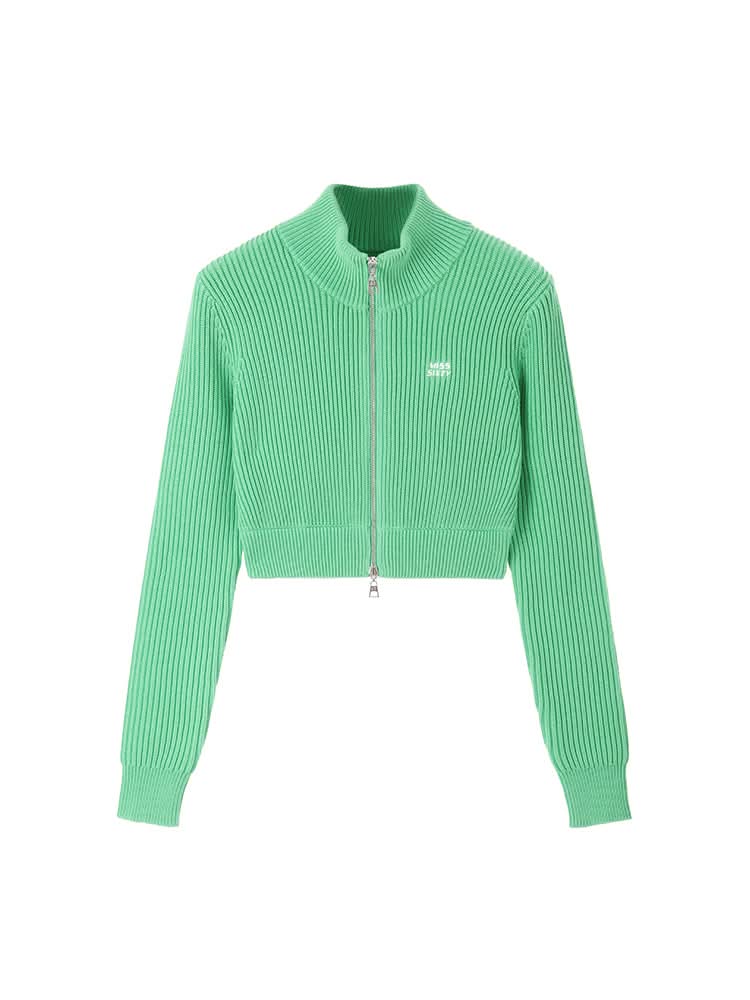 Cropped Woolen Jacket With Double Zipper