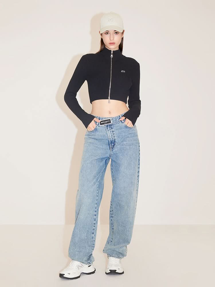 Cropped Woolen Jacket With Double Zipper