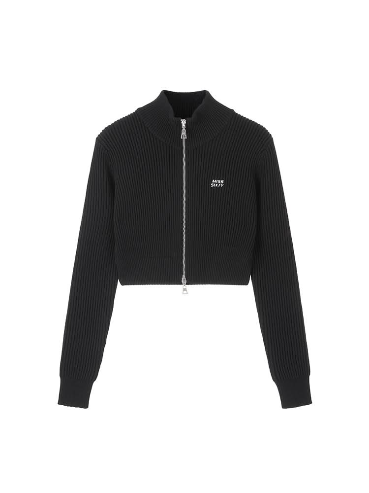 Cropped Woolen Jacket With Double Zipper