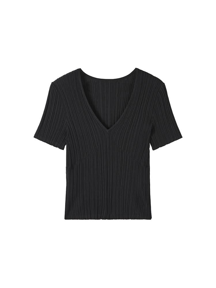 V-Neck Knit Top With Mulberry Silk