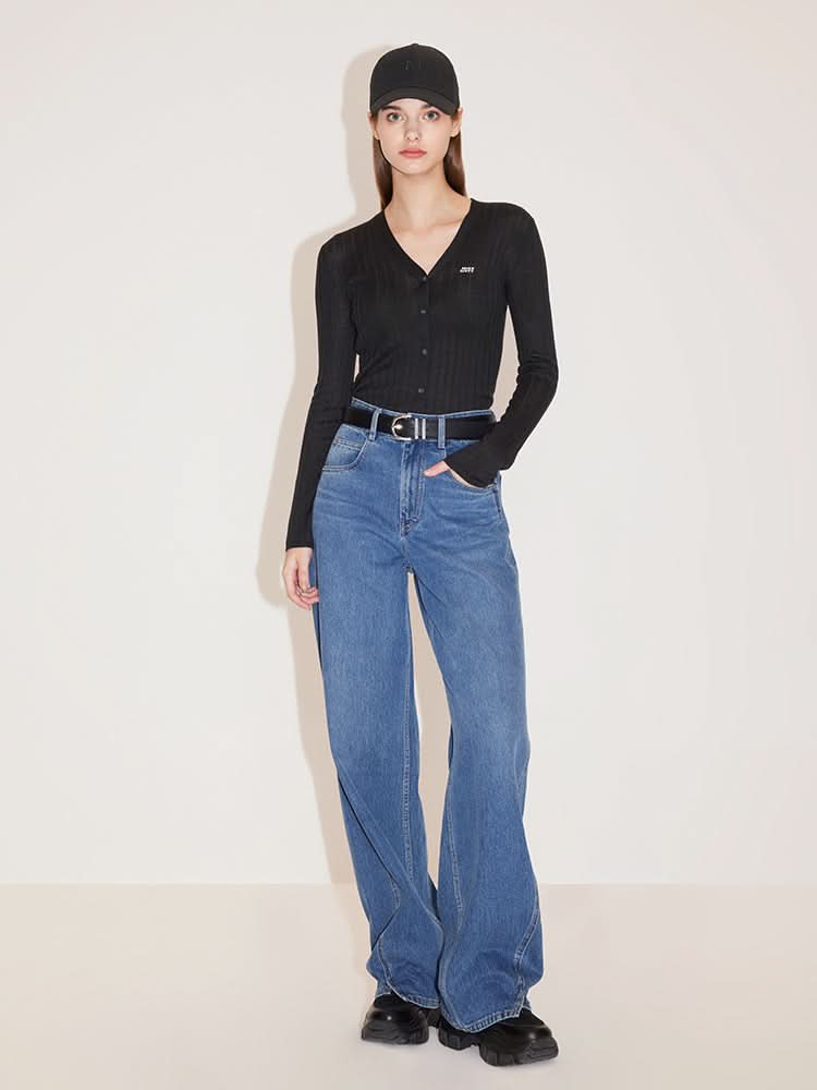 V-Neck Embroidered Slim Woolen Jacket