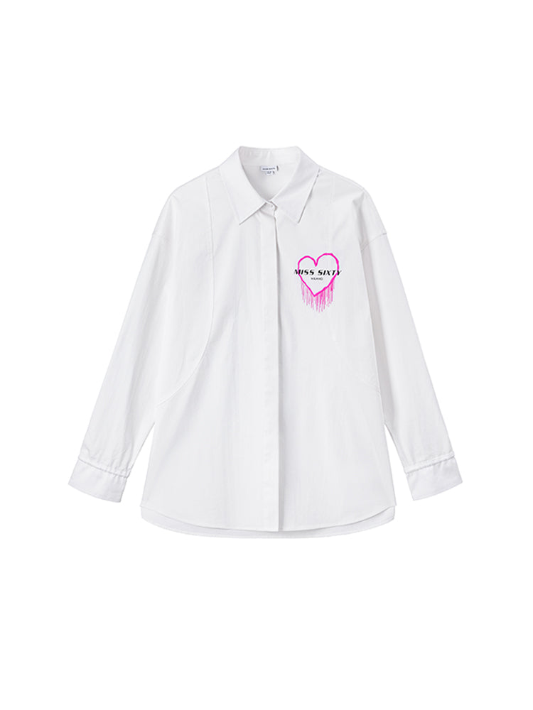 Long Sleeves Loose-Fitting Heart Shape Printed Shirt