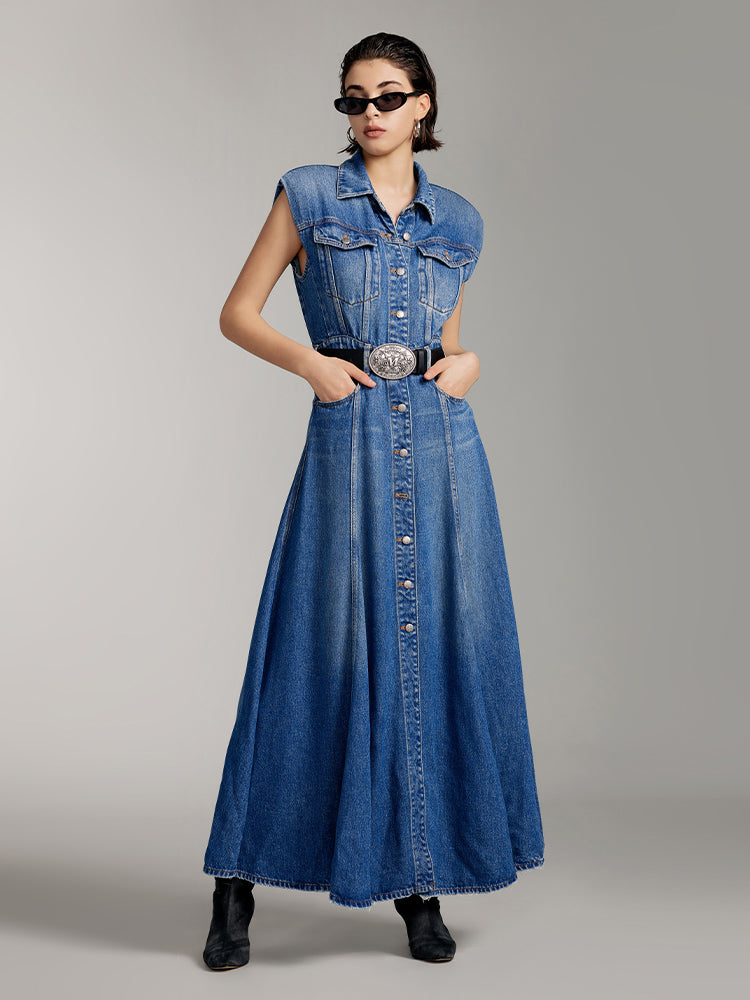 Sleeveless Tencel Denim Dress, Middle Blue / Xs Sleeveless Tencel Denim Dress, Middle Blue / Xs