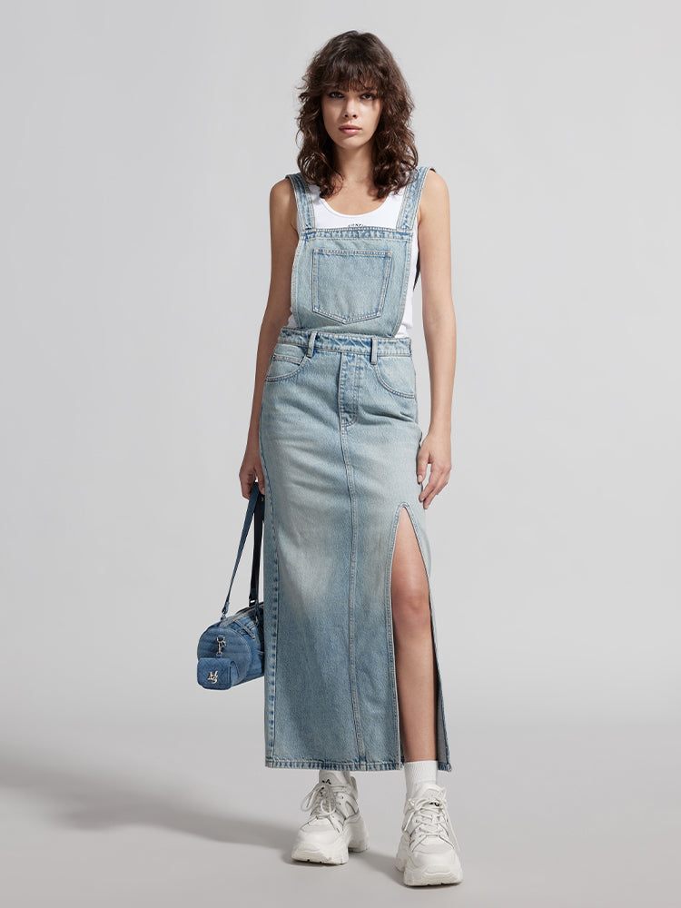 Cargo Style Denim Dress With Straps Cargo Style Denim Dress With Straps