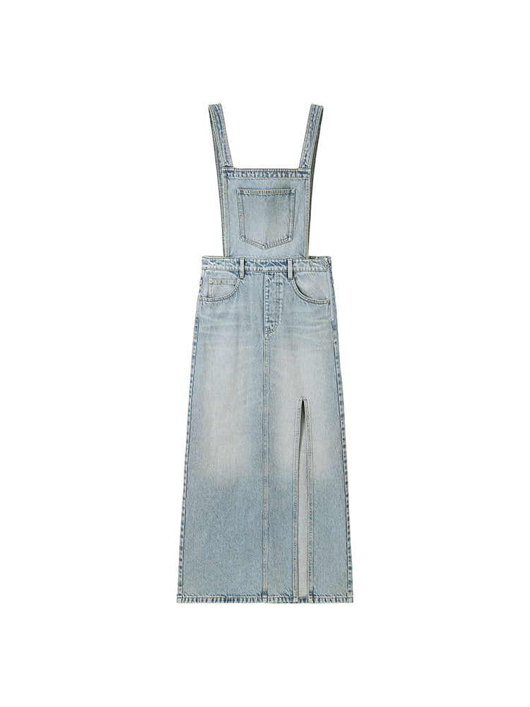Cargo Style Denim Dress With Straps