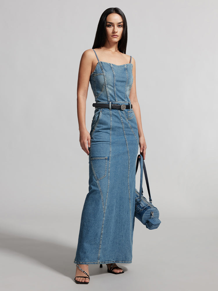 Vintage Cargo Style Denim Dress