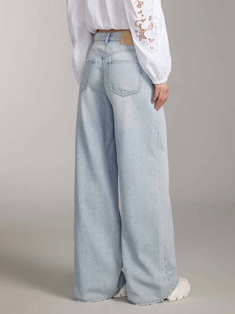 Loose Fit Wide-Leg Jeans With Acetate