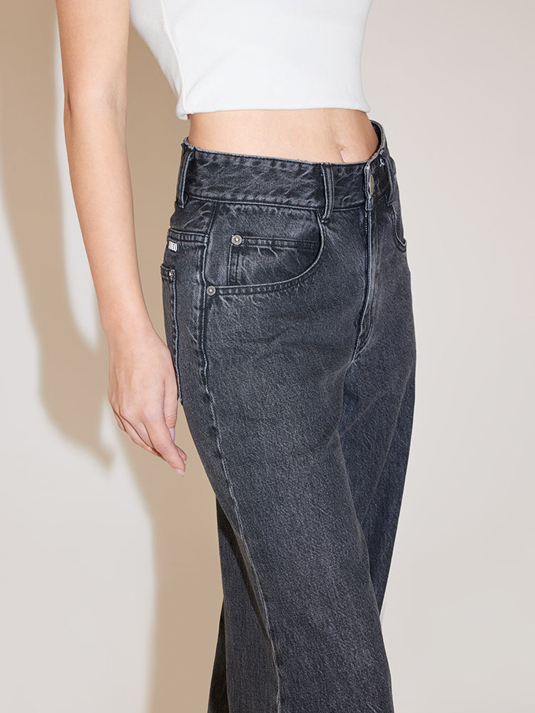 Vintage Black Gray Casual Straight Fit Jeans