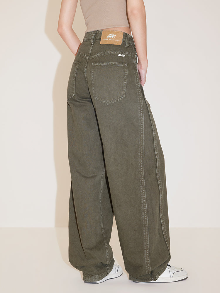 Vintage Gray And Green Cargo Wide Leg Jeans