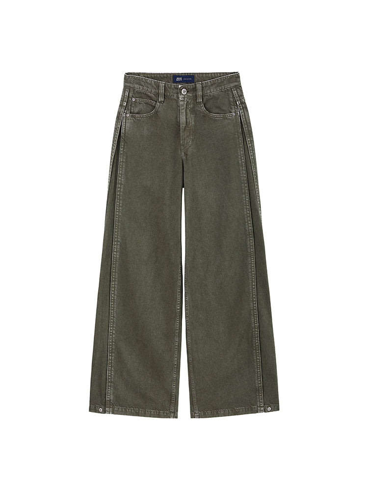 Vintage Gray And Green Cargo Wide Leg Jeans