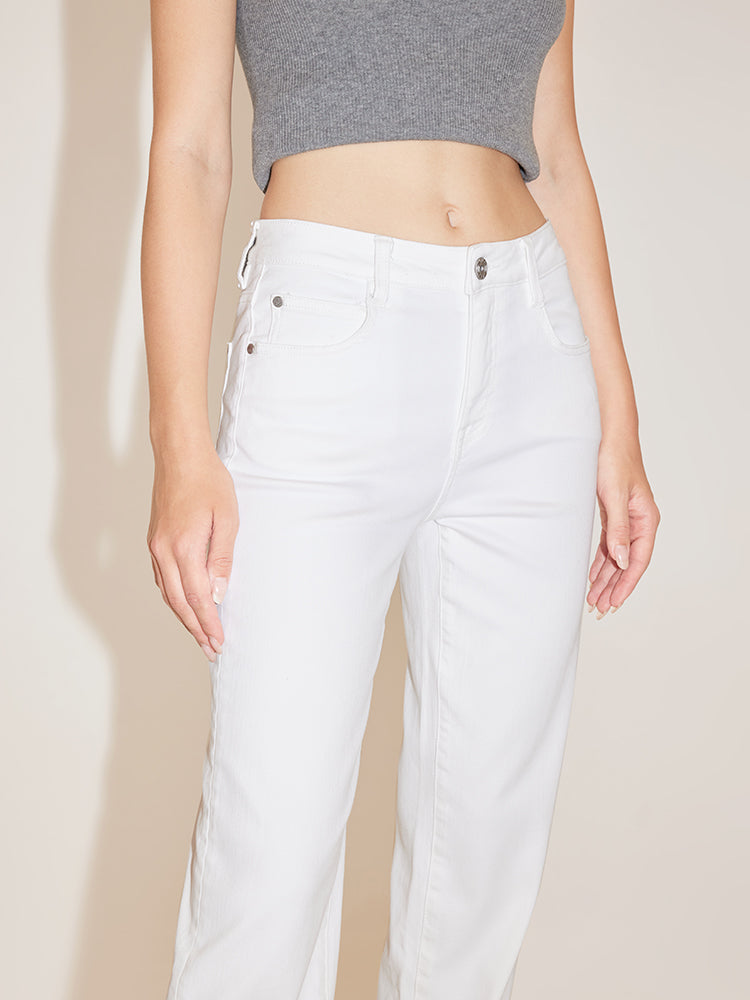 Straight Fit Stretch Cropped Jeans In White