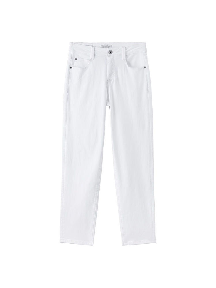 Straight Fit Stretch Cropped Jeans In White