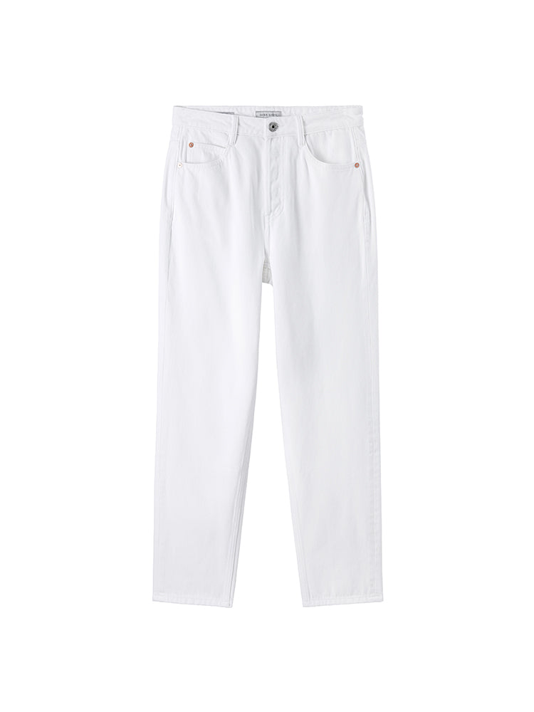 Straight Fit Cropped Jeans In White