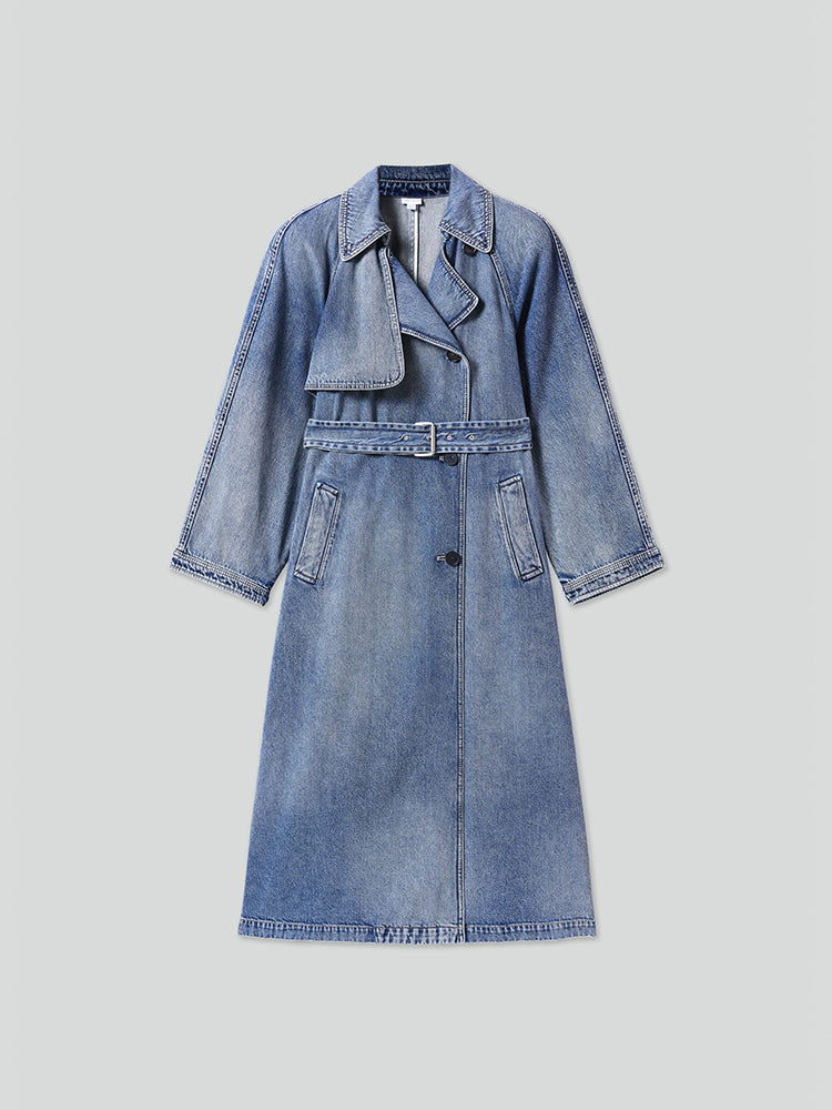 Elegant Lapel Long Fit Denim Jacket
