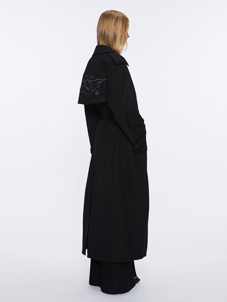 Miss Sixty X Keith Haring Capsule Collection Long Fit Trench Coat In Black