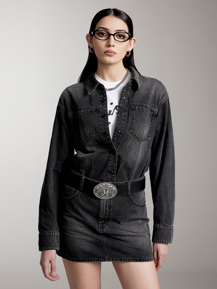 Vintage Black Denim Dress, Black FOG / EU / 32 Vintage Black Denim Dress, Black FOG / EU / 32