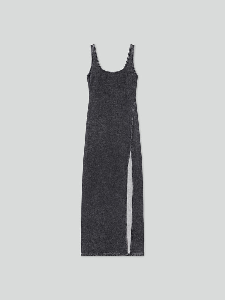 Elegant Slit Denim Dress