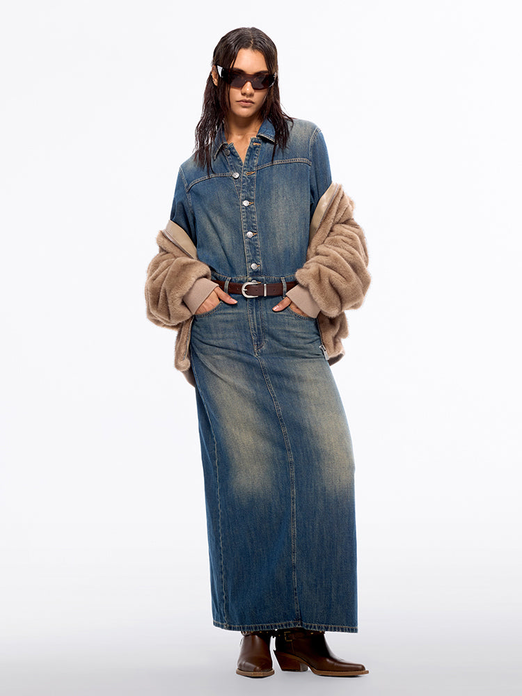 miss sixty denim dress Vintage Slit Denim Slip Dress, BLUE Black Denim / EU / 36