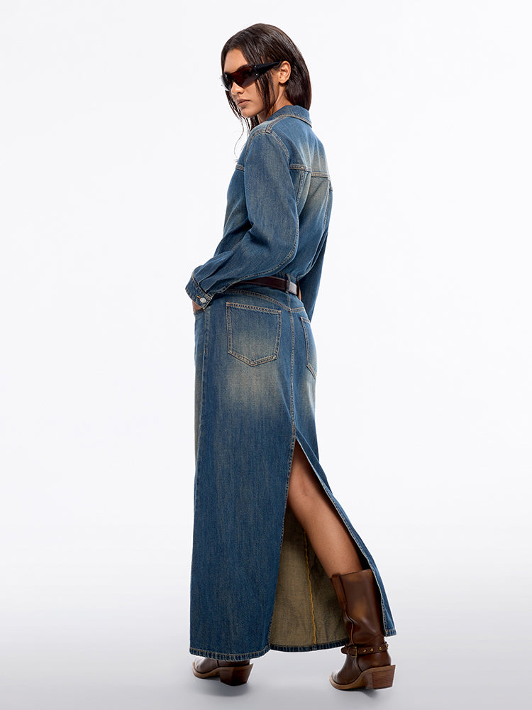 Denim Dress with Split, Middle Blue / EU / 36 Denim Dress with Split, Middle Blue / EU / 36