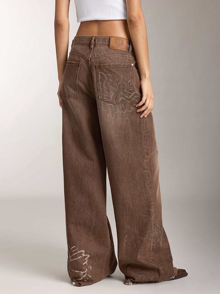 Miss Sixty X Keith Haring Capsule Collection Vintage Khaki Wide Leg Jeans