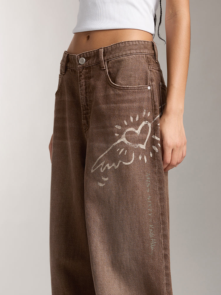 Miss Sixty X Keith Haring Capsule Collection Vintage Khaki Wide Leg Jeans