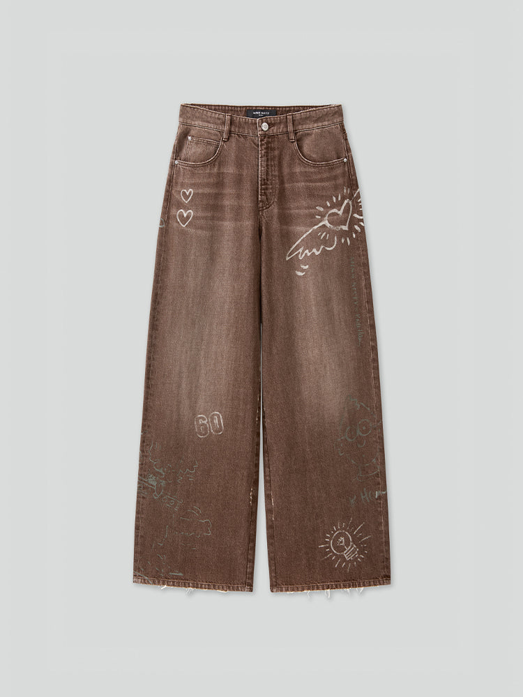 Miss Sixty X Keith Haring Capsule Collection Vintage Khaki Wide Leg Jeans