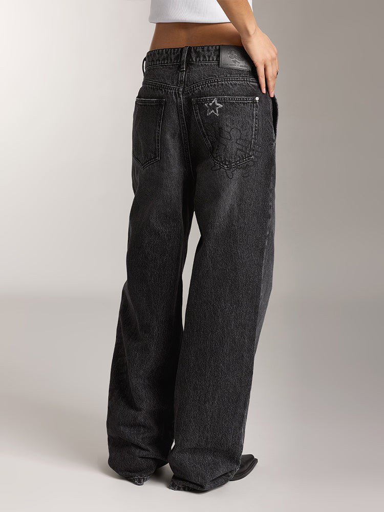 Miss Sixty X Keith Haring Capsule Collection Black Wide Leg Jeans With Printed