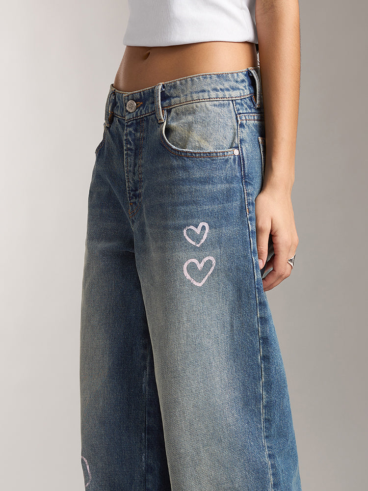 Miss Sixty X Keith Haring Capsule Collection Vintage Distressed Wide-Leg Jeans