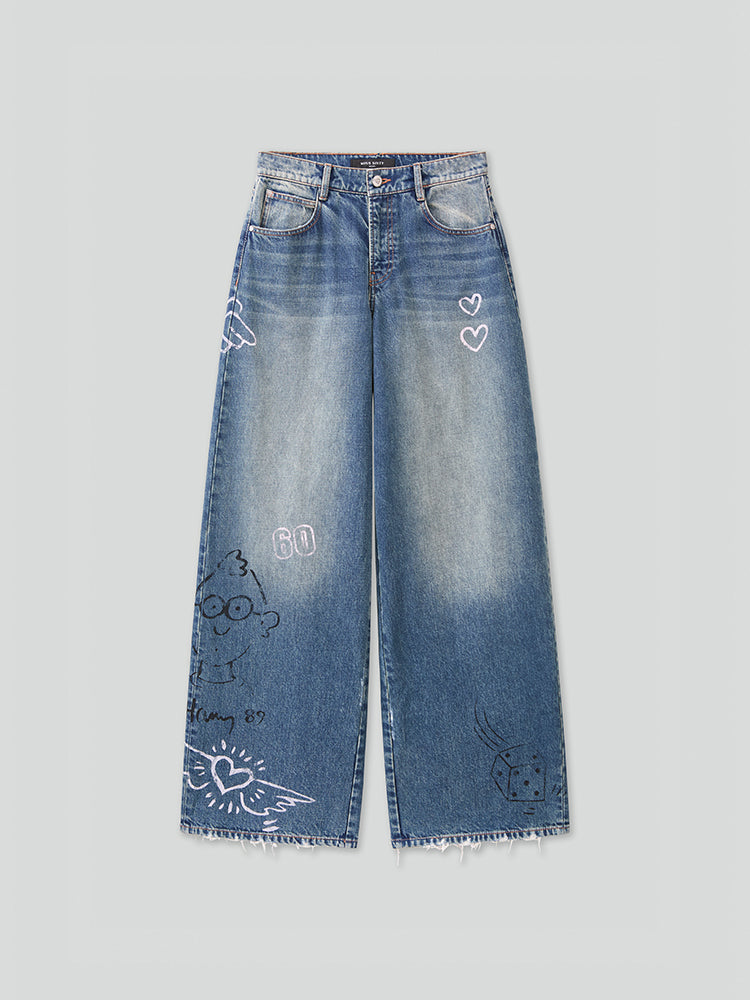 Miss Sixty X Keith Haring Capsule Collection Vintage Distressed Wide-Leg Jeans