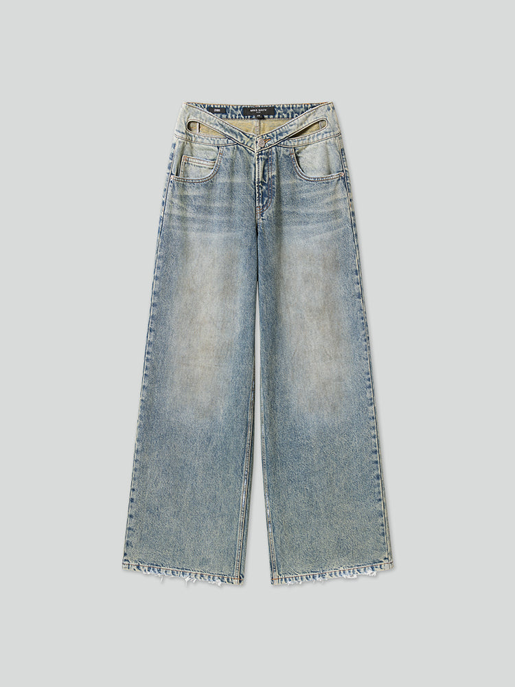 Butterfly Shape Waist Wide Leg Jeans