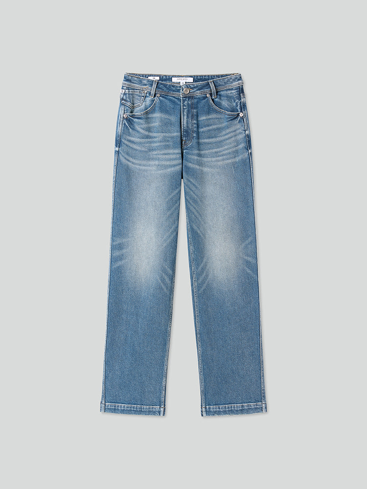 Vintage Denim Blue Washed Straight Fit Jeans