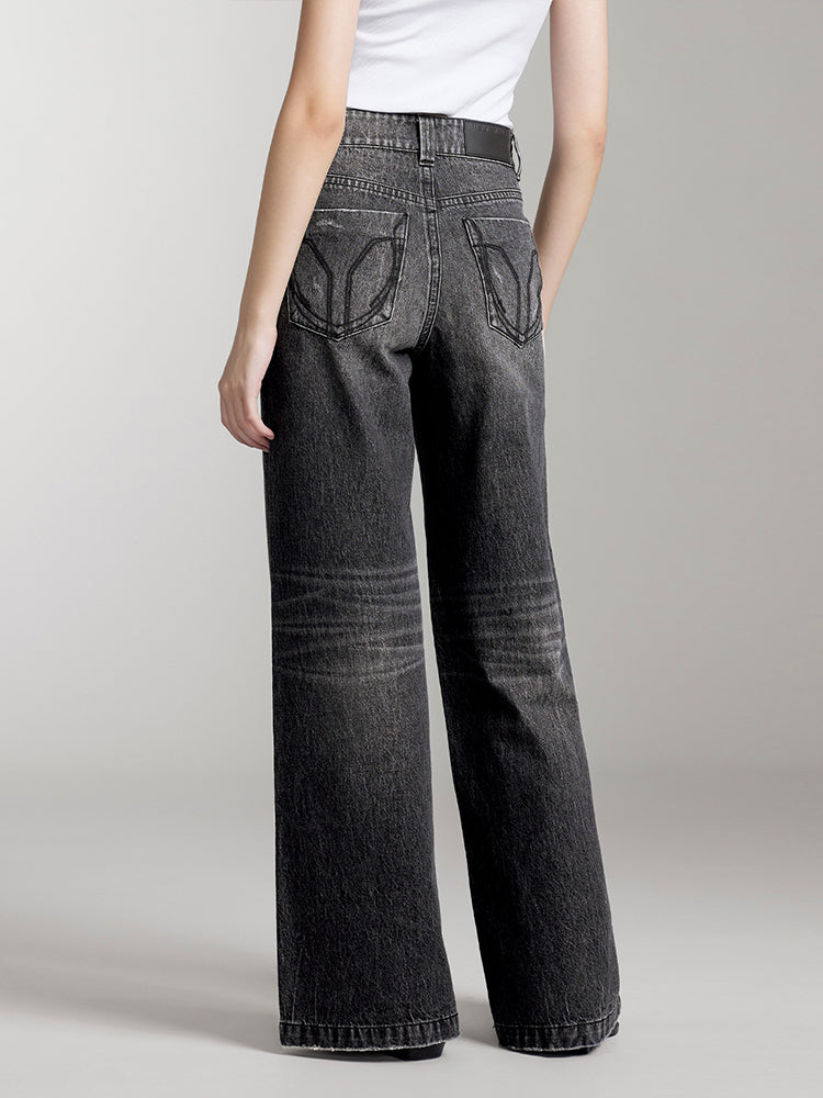 Low Waist Flared Jeans In Light Grey