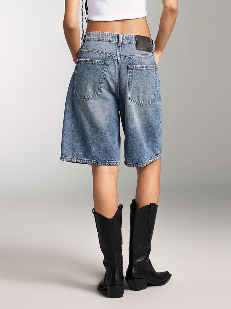 Vintage High Waist Wide Leg Denim Shorts