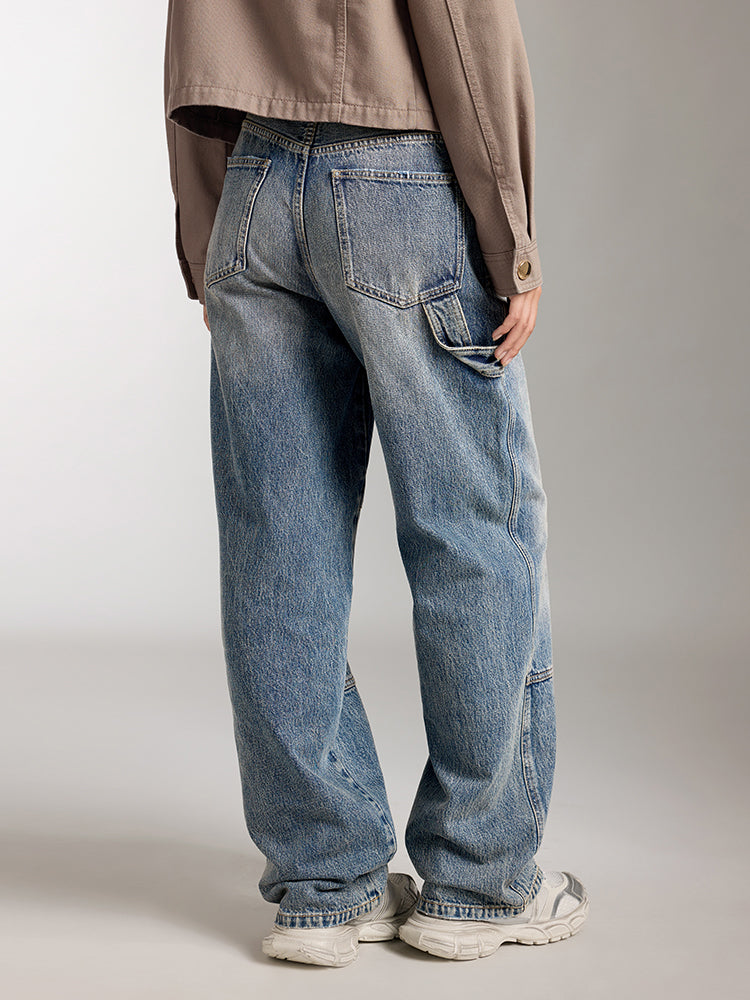 Stylish Wide Leg Jeans With Patch Design