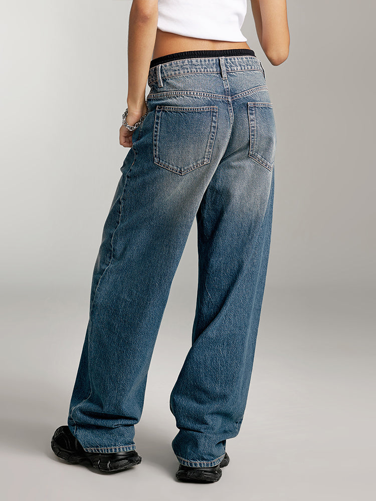 Double Waistband Design Paneled Jeans